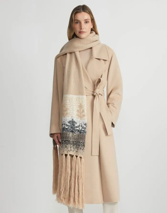 Accessories Fair Isle Jacquard CashmereSilk Fringed Scarf Dune Multi Lafayette 148 New York Winter Accessories