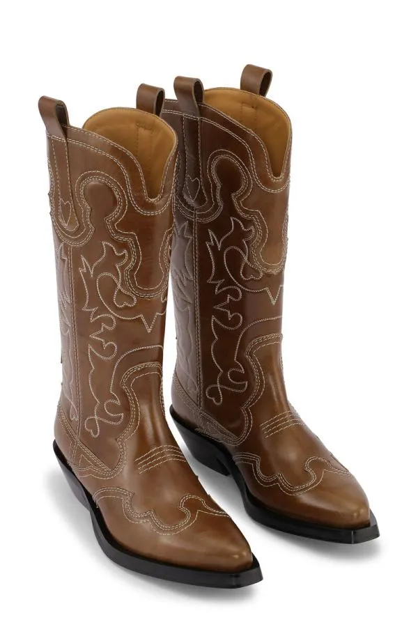 AccessoriesShoes GANNI Boots Brown Mid Shaft Embroidered Western Boots Tiger039s Eye AccessoriesShoes GANNI Boots Brown Mid Shaft Embroidered Western Boots Tiger039s Eye