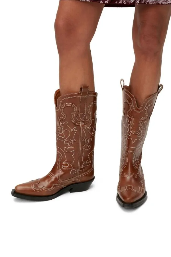 AccessoriesShoes GANNI Boots Brown Mid Shaft Embroidered Western Boots Tiger039s Eye AccessoriesShoes GANNI Boots Brown Mid Shaft Embroidered Western Boots Tiger039s Eye