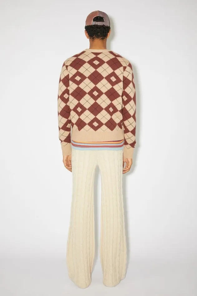 Acne Studios Argyle Jacquard Cardigan Biscuit Beigedeep Red Women Knitwear