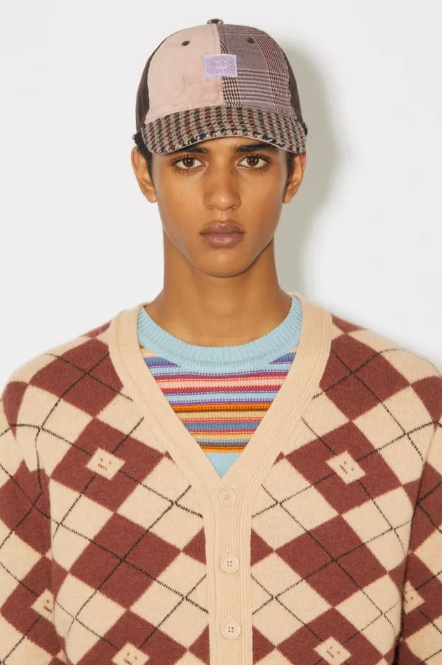 Acne Studios Argyle Jacquard Cardigan Biscuit Beigedeep Red Women Knitwear