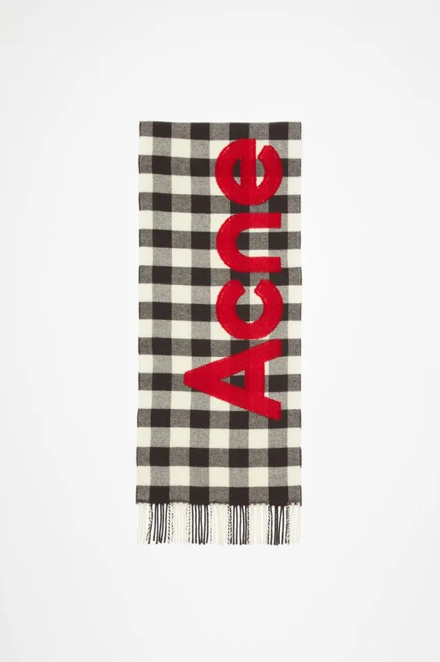 Acne Studios Check Logo Scarf Carbon Greyred Men Scarves
