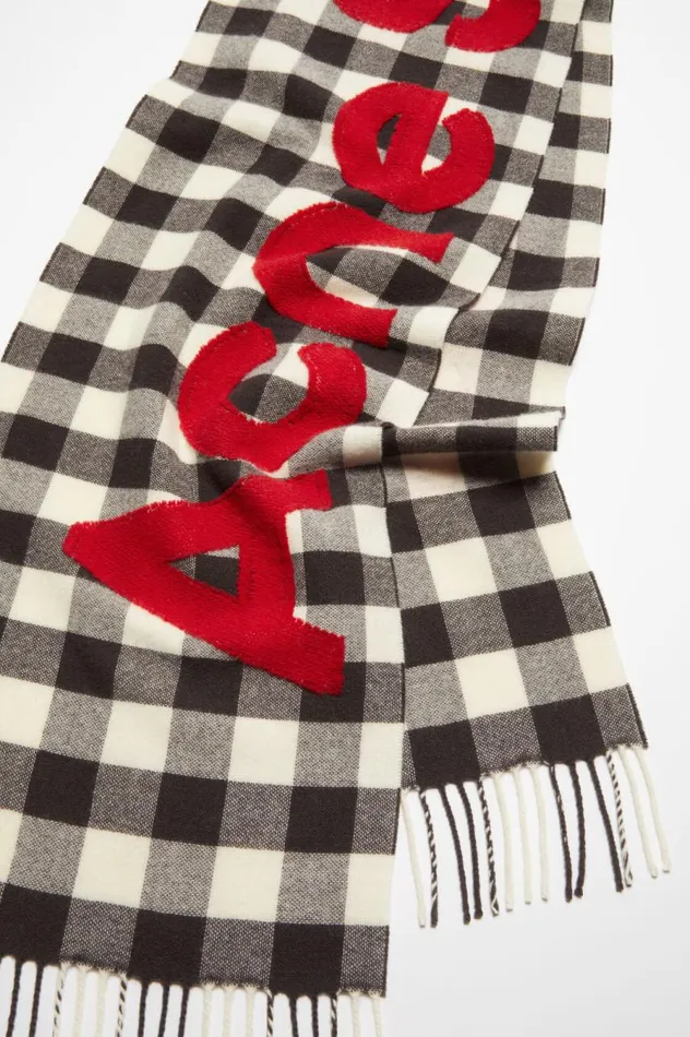 Acne Studios Check Logo Scarf Carbon Greyred Men Scarves