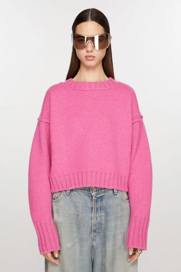 Acne Studios Crew Neck Wool Jumper Pink Women Knitwear