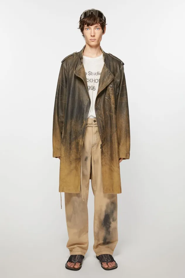 Acne Studios Denim Belted Coat Blackyellow Men Outerwear