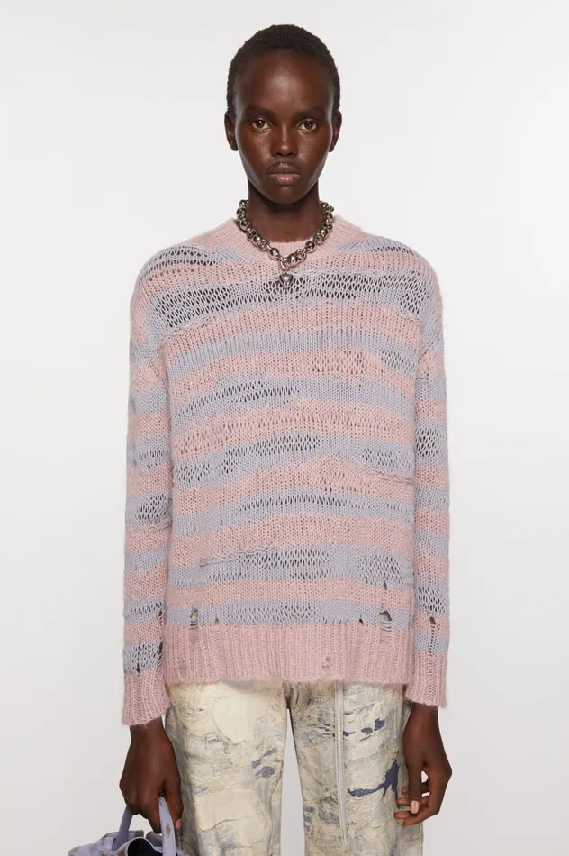 Acne Studios Distressed Stripe Jumper Dusty Pink Lilac Women Knitwear