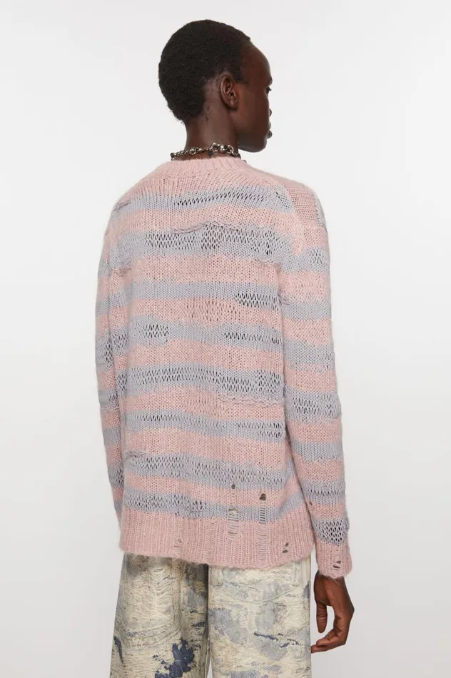Acne Studios Distressed Stripe Jumper Dusty Pink Lilac Women Knitwear
