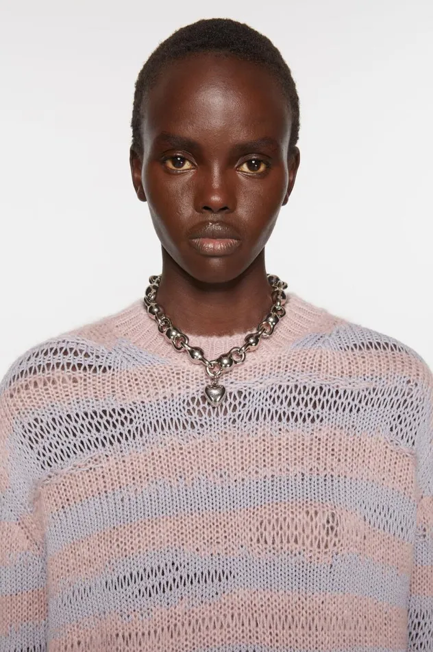 Acne Studios Distressed Stripe Jumper Dusty Pink Lilac Women Knitwear