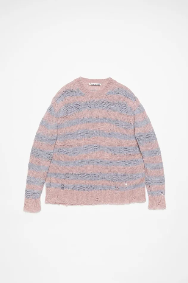 Acne Studios Distressed Stripe Jumper Dusty Pink Lilac Women Knitwear
