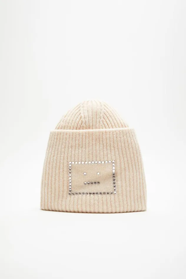 Acne Studios Embellished Face Square Beanie Oatmeal Melange Men Face Collection