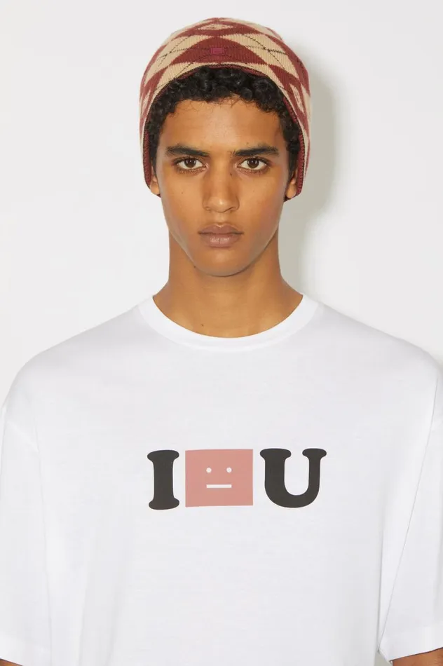 Acne Studios Face Logo Tshirt 8211 Relaxed Fit Optic White Women Tshirts