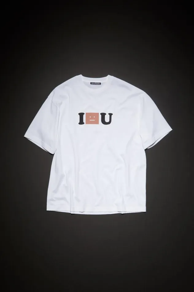 Acne Studios Face Logo Tshirt 8211 Relaxed Fit Optic White Women Tshirts