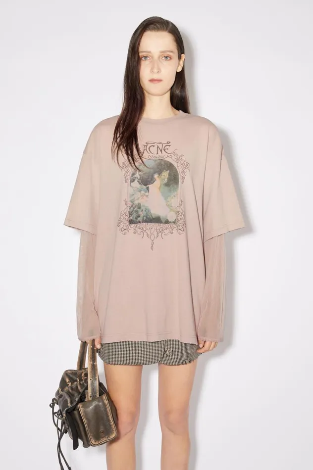 Acne Studios Layered Print Tshirt Dusty Pink Women Tshirts