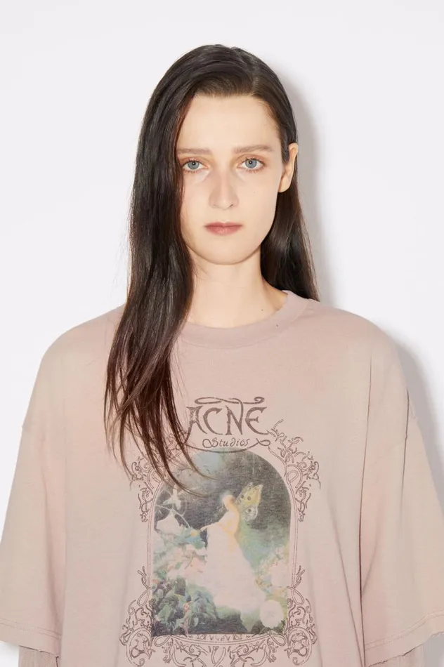 Acne Studios Layered Print Tshirt Dusty Pink Women Tshirts