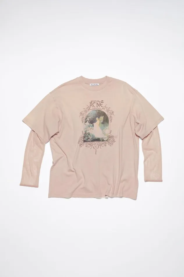 Acne Studios Layered Print Tshirt Dusty Pink Women Tshirts
