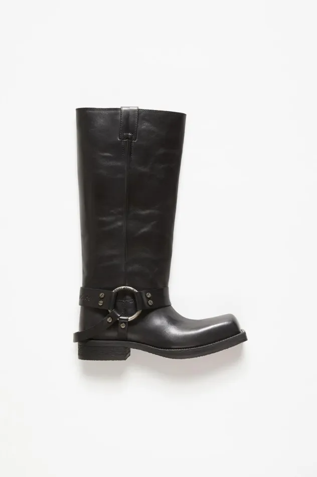 Acne Studios Leather Buckle Boots Black Women Shoes
