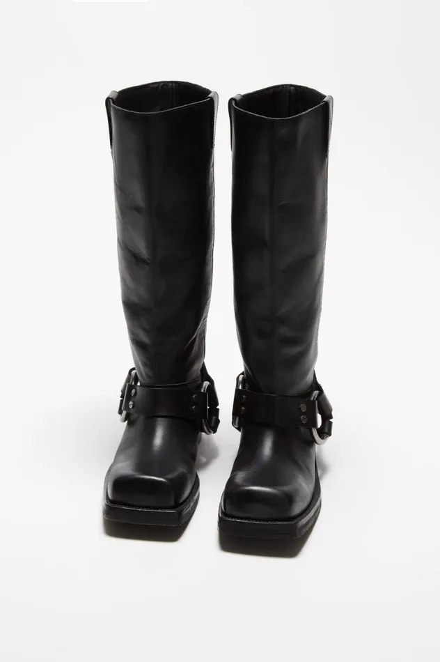 Acne Studios Leather Buckle Boots Black Women Shoes