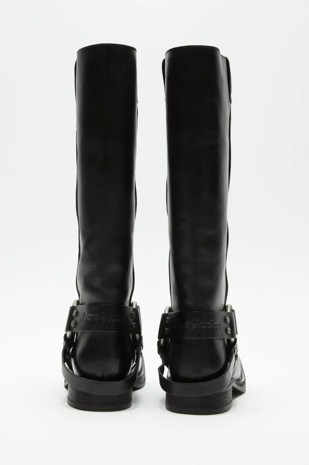 Acne Studios Leather Buckle Boots Black Women Shoes