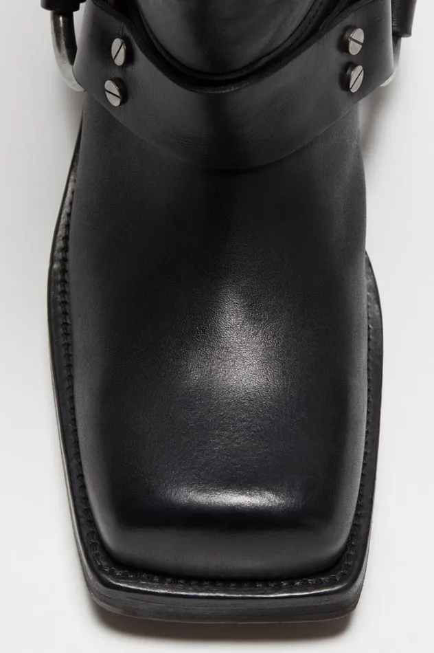 Acne Studios Leather Buckle Boots Black Women Shoes