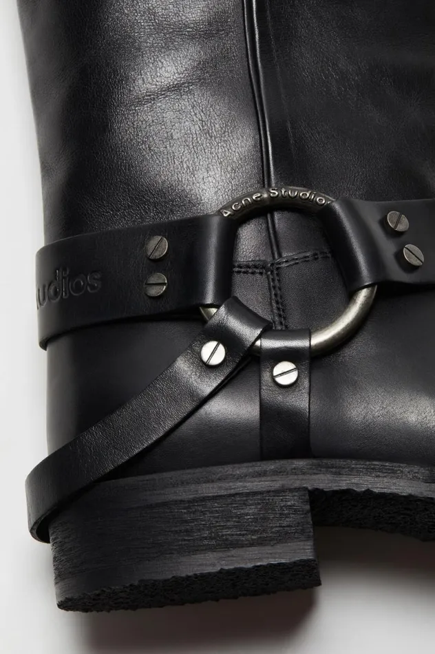 Acne Studios Leather Buckle Boots Black Women Shoes