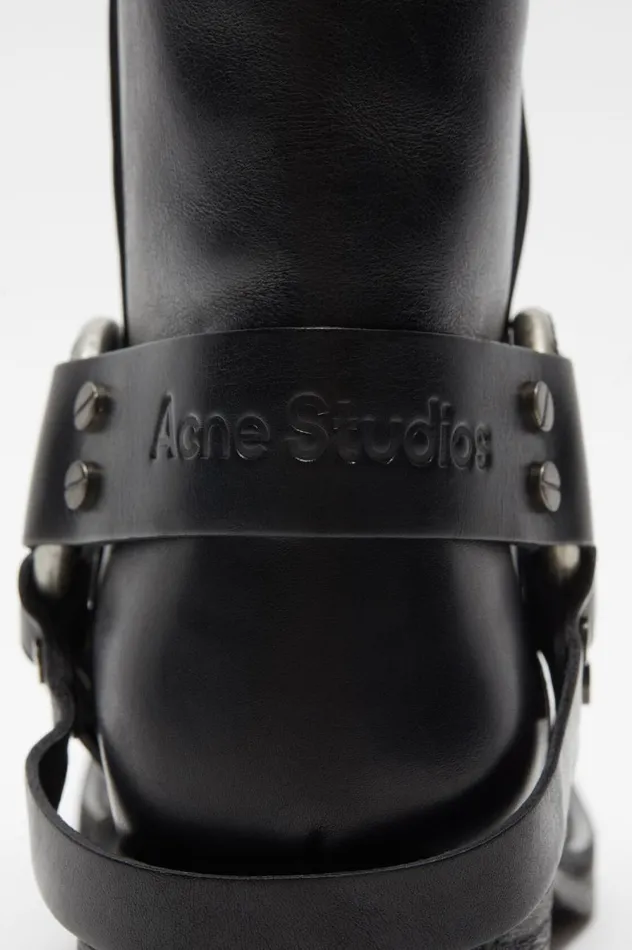 Acne Studios Leather Buckle Boots Black Women Shoes