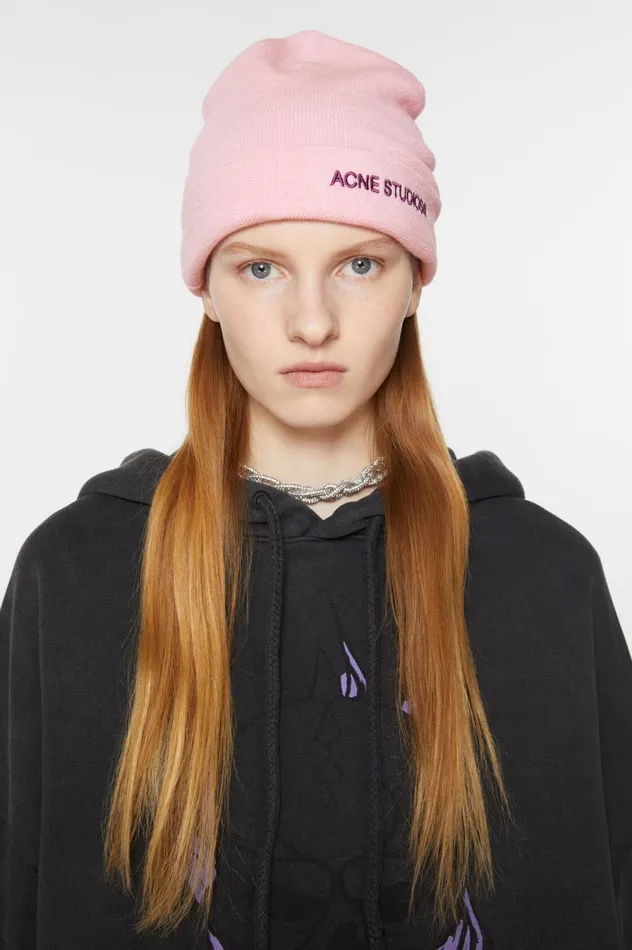 Acne Studios Logo Beanie Light Pink Women Hats