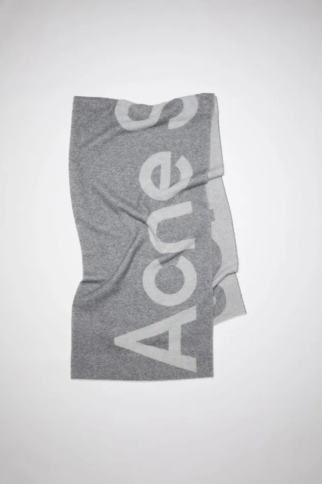 Acne Studios Logo Jacquard Scarf Grey Men Scarves
