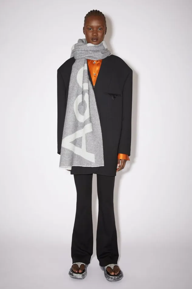 Acne Studios Logo Jacquard Scarf Grey Men Scarves