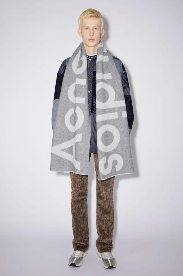 Acne Studios Logo Jacquard Scarf Grey Men Scarves