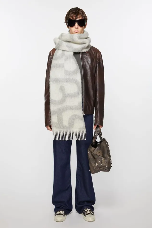 Acne Studios Logo Scarf Light Grey Men Scarves