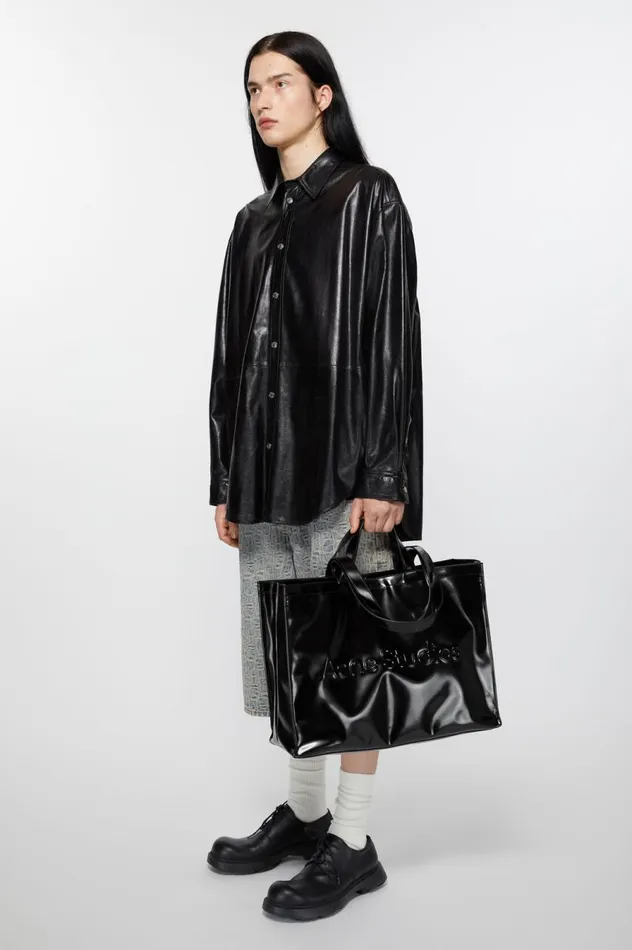Acne Studios Logo Shoulder Tote Bag Black Women Bags