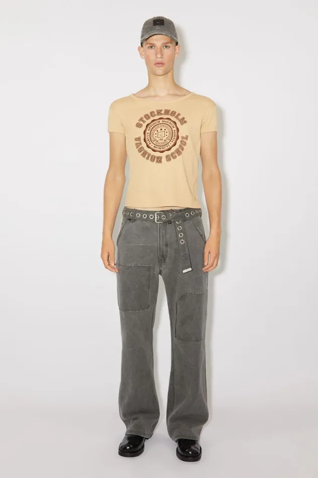 Acne Studios Logo Tshirt 8211 Fitted Fit Biscuit Beige Women Tshirts