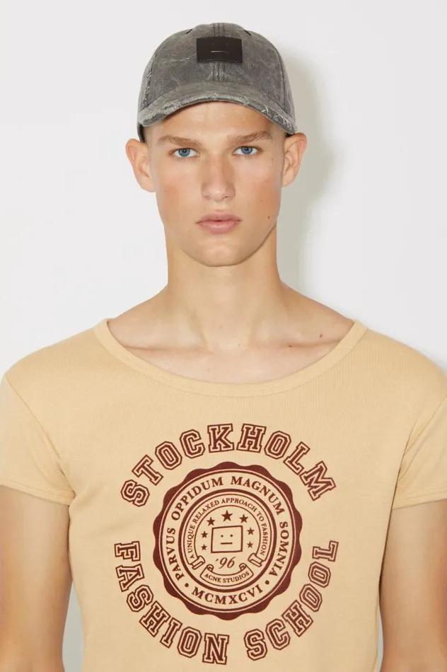 Acne Studios Logo Tshirt 8211 Fitted Fit Biscuit Beige Women Tshirts