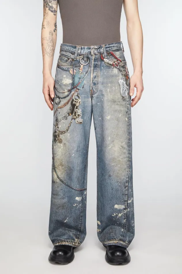 Acne Studios Loose Fit Trousers 8211 1981M Mid Blue Men Jeans