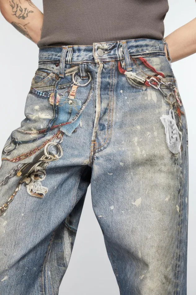 Acne Studios Loose Fit Trousers 8211 1981M Mid Blue Men Jeans