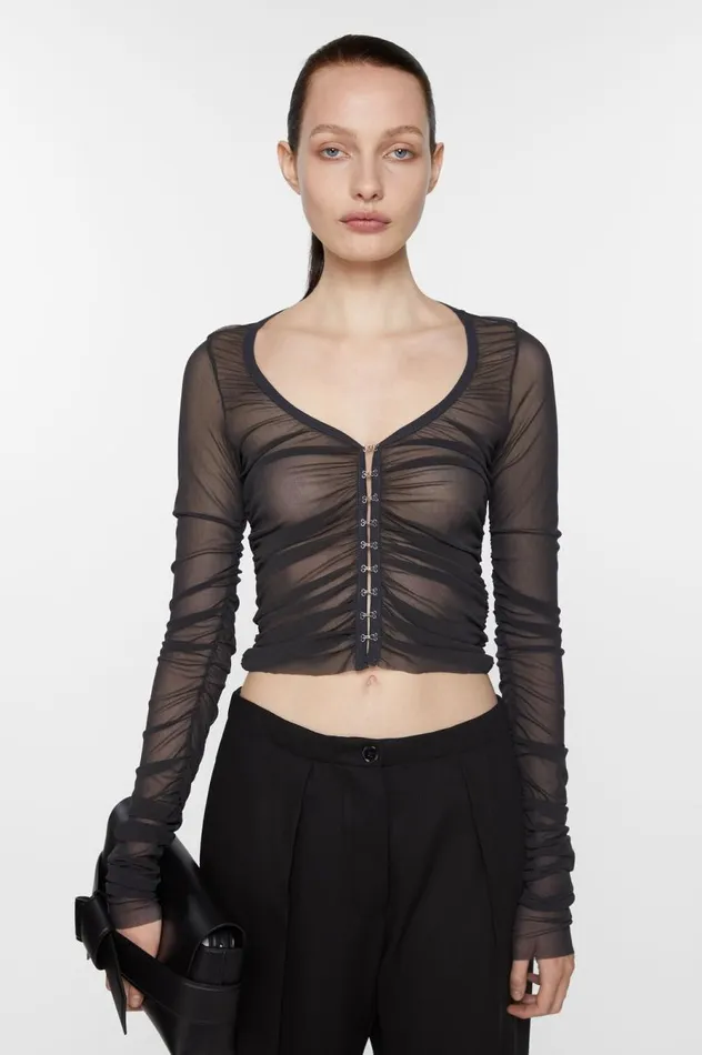 Acne Studios Mesh Blouse Anthracite Grey Women Shirts and Blouses