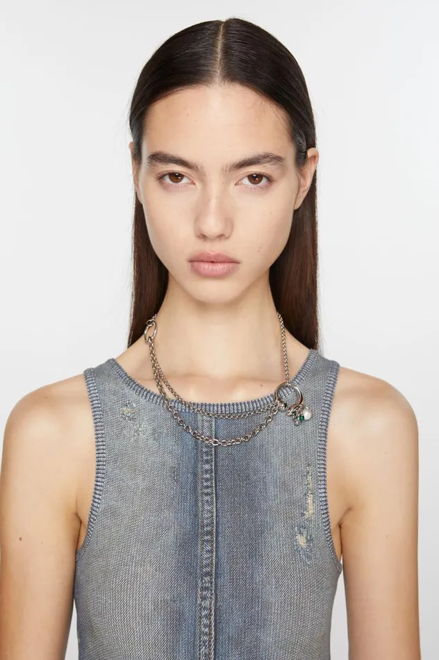 Acne Studios Multichain Charm Necklace Silvergreen Men Jewellery