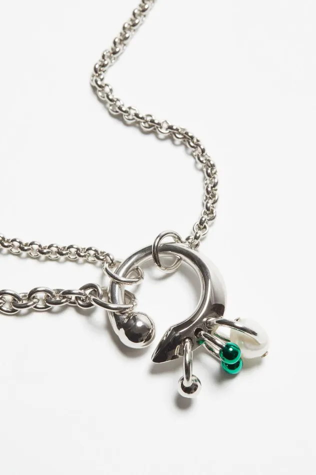 Acne Studios Multichain Charm Necklace Silvergreen Men Jewellery