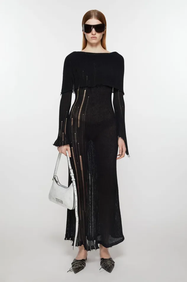 Acne Studios Open Knit Dress Brownblack Women Dresses