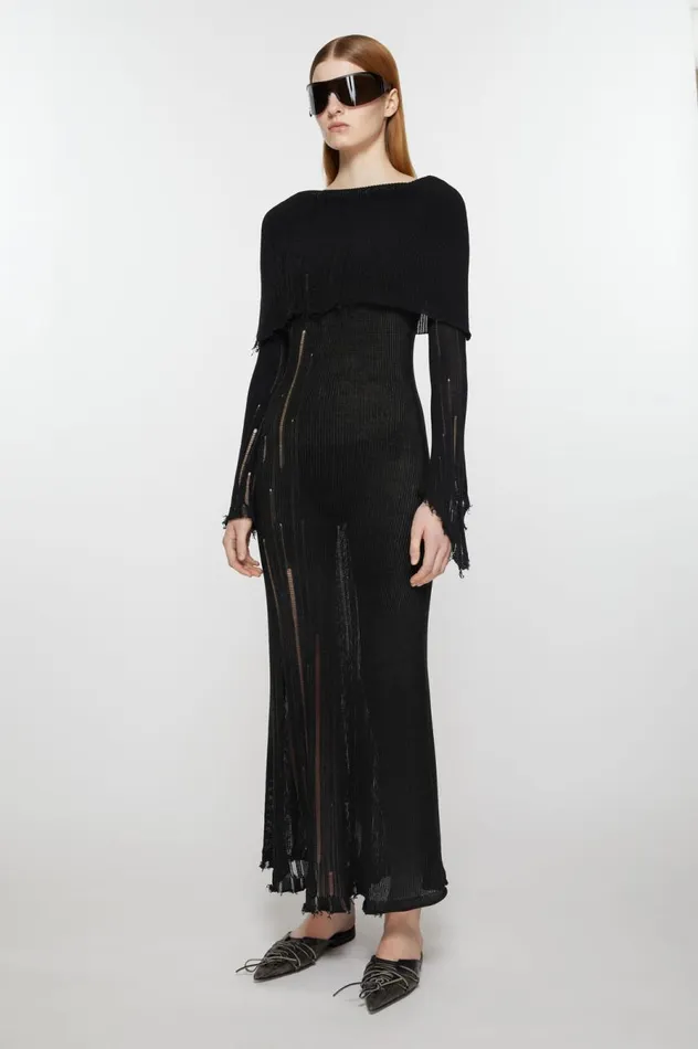 Acne Studios Open Knit Dress Brownblack Women Dresses