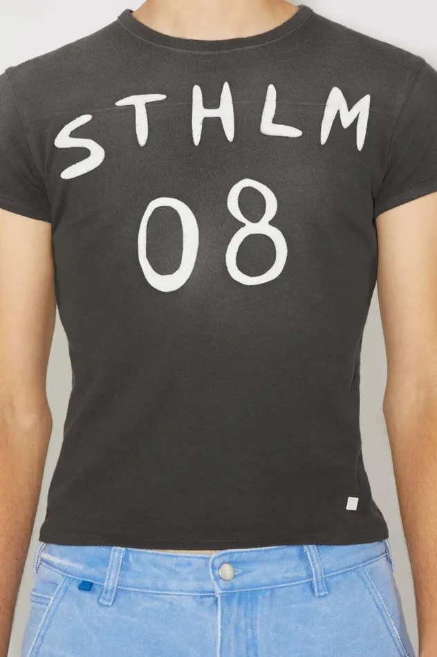 Acne Studios Patch Print Tshirt 8211 Fitted Fit Carbon Grey Men Tshirts