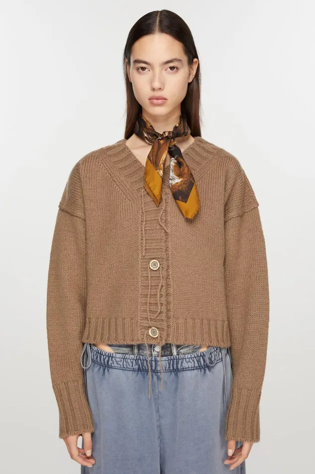 Acne Studios Print Silk Scarf Brown Women Scarves