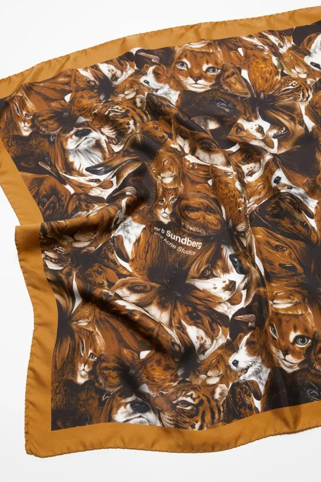 Acne Studios Print Silk Scarf Brown Women Scarves