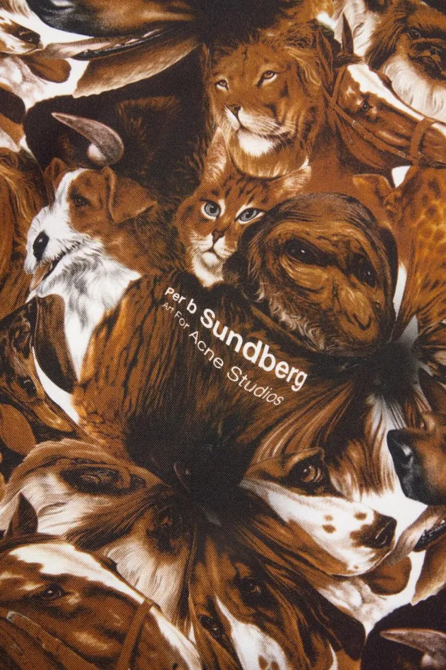 Acne Studios Print Silk Scarf Brown Women Scarves