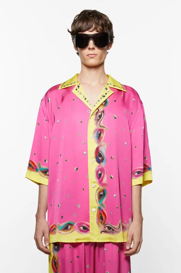 Acne Studios Printed Buttonup Shirt Fuchsia Pink Men Shirts