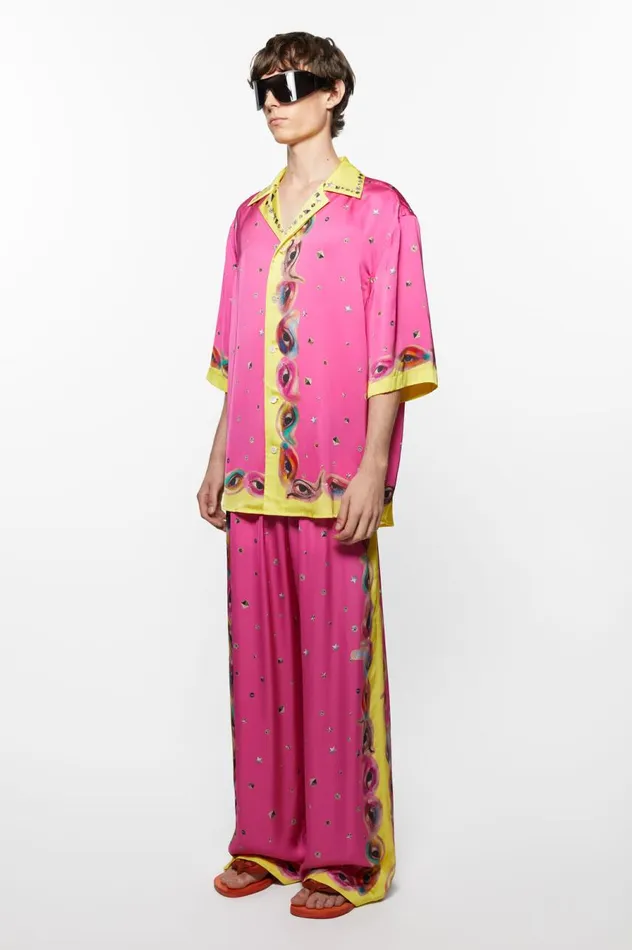Acne Studios Printed Buttonup Shirt Fuchsia Pink Men Shirts