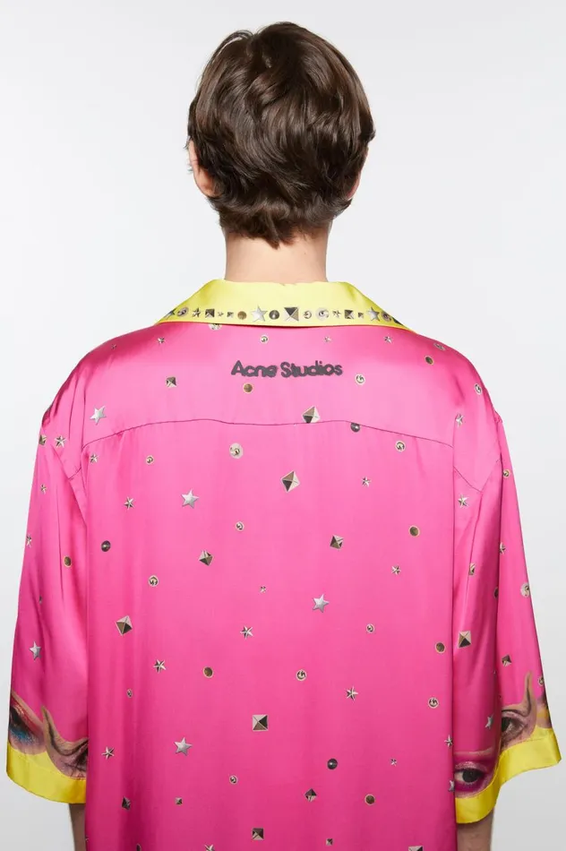 Acne Studios Printed Buttonup Shirt Fuchsia Pink Men Shirts