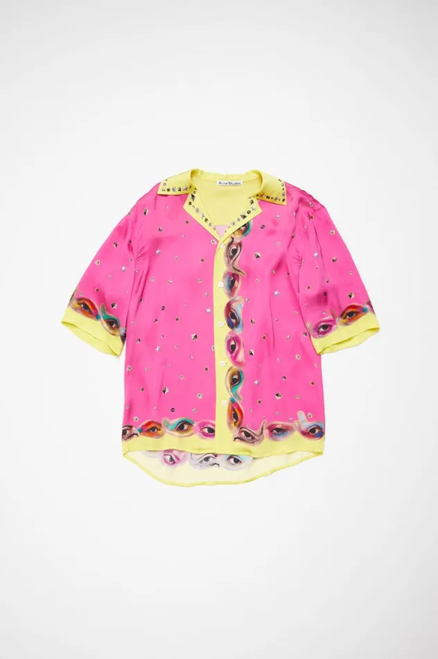 Acne Studios Printed Buttonup Shirt Fuchsia Pink Men Shirts