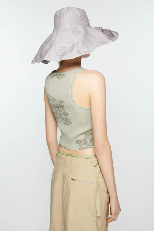 Acne Studios Printed Lace Tank Top Sage Green Women Tshirts