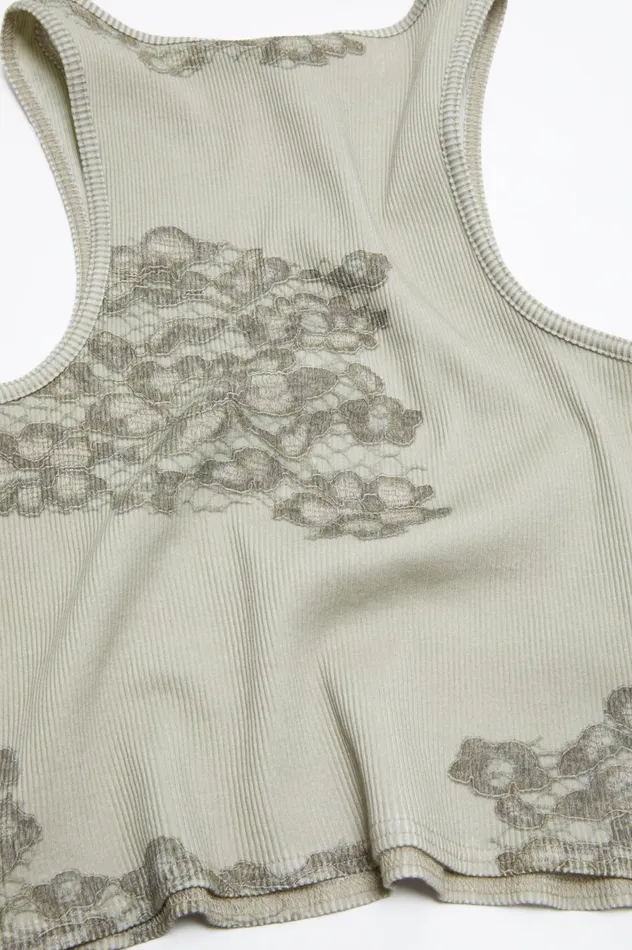 Acne Studios Printed Lace Tank Top Sage Green Women Tshirts